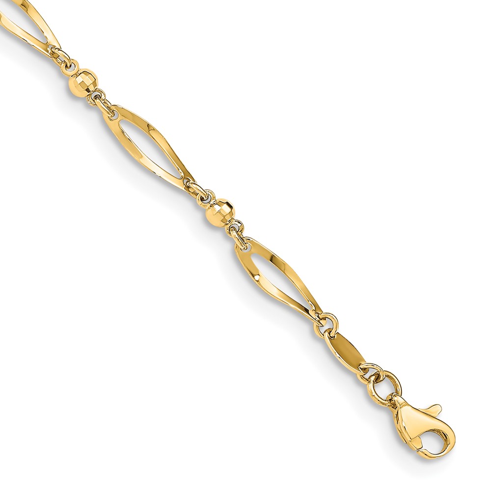 14K Yellow Gold 9 in. Polished & Diamond-Cut 9in Anklet -  Finest Gold, UBSANK6-9