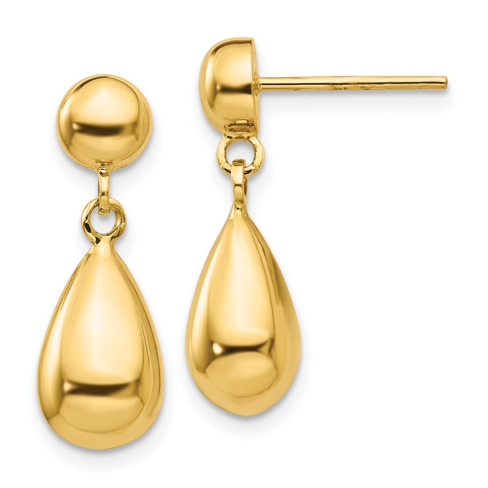 14K Yellow Gold Teardrop Hollow Post Dangle Earrings -  Finest Gold, UBSTL902