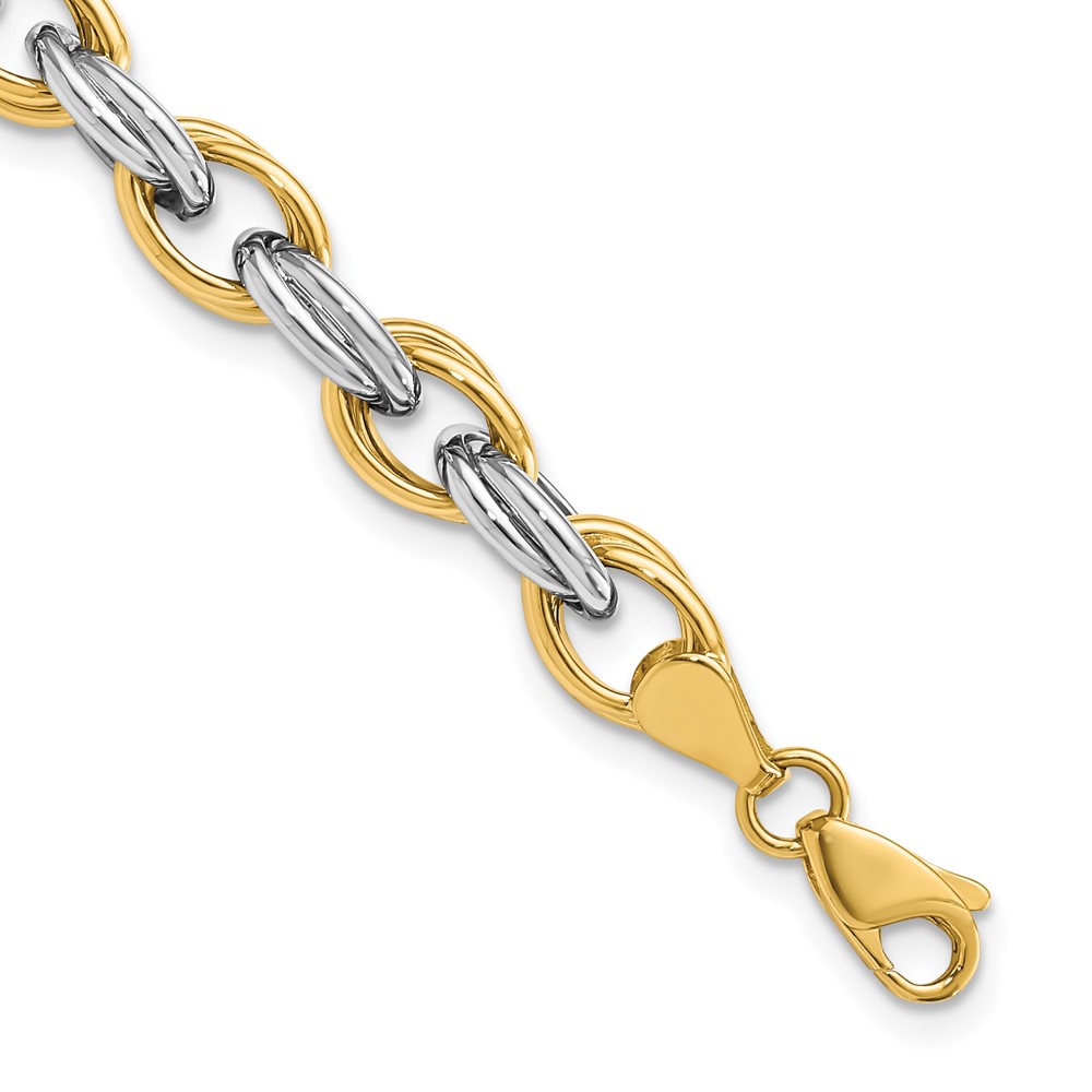 Picture of Finest Gold 14K Two-Tone Fancy Hollow Link 7.25 in. Bracelet