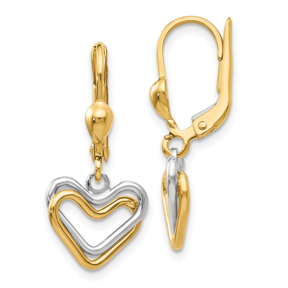 Picture of Finest Gold 14K Two-Tone Heart Leverback Dangle Earrings