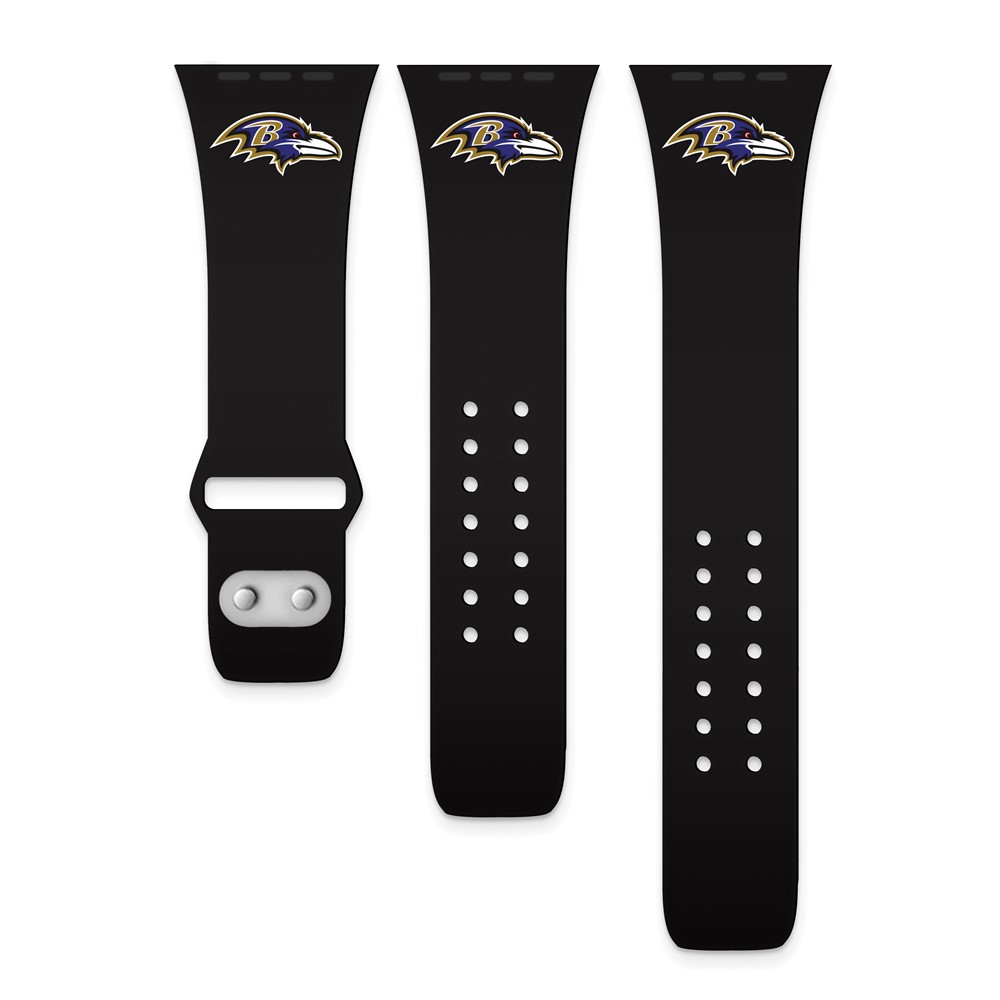 Picture of Finest Gold BA431-S-42 42 &amp; 44 mm Gametime Baltimore Ravens Black Silicon Band Fits Apple Watch&amp;#44; Black