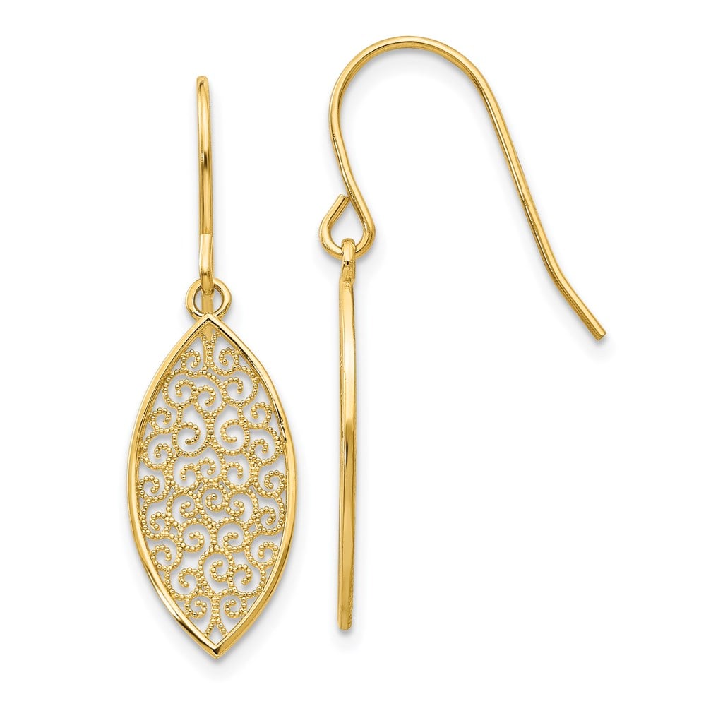 14K Yellow Gold Fancy Filigree Teardrop Dangle Earrings -  Finest Gold, UBSK4365