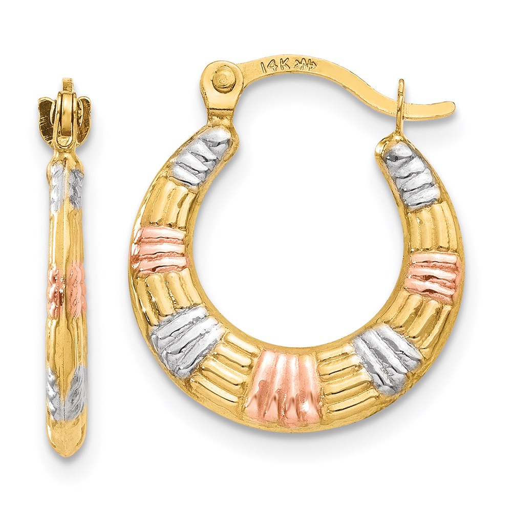 Picture of Finest Gold 14K White &amp; Rose Rhodium Hollow Textured Hoop Earrings