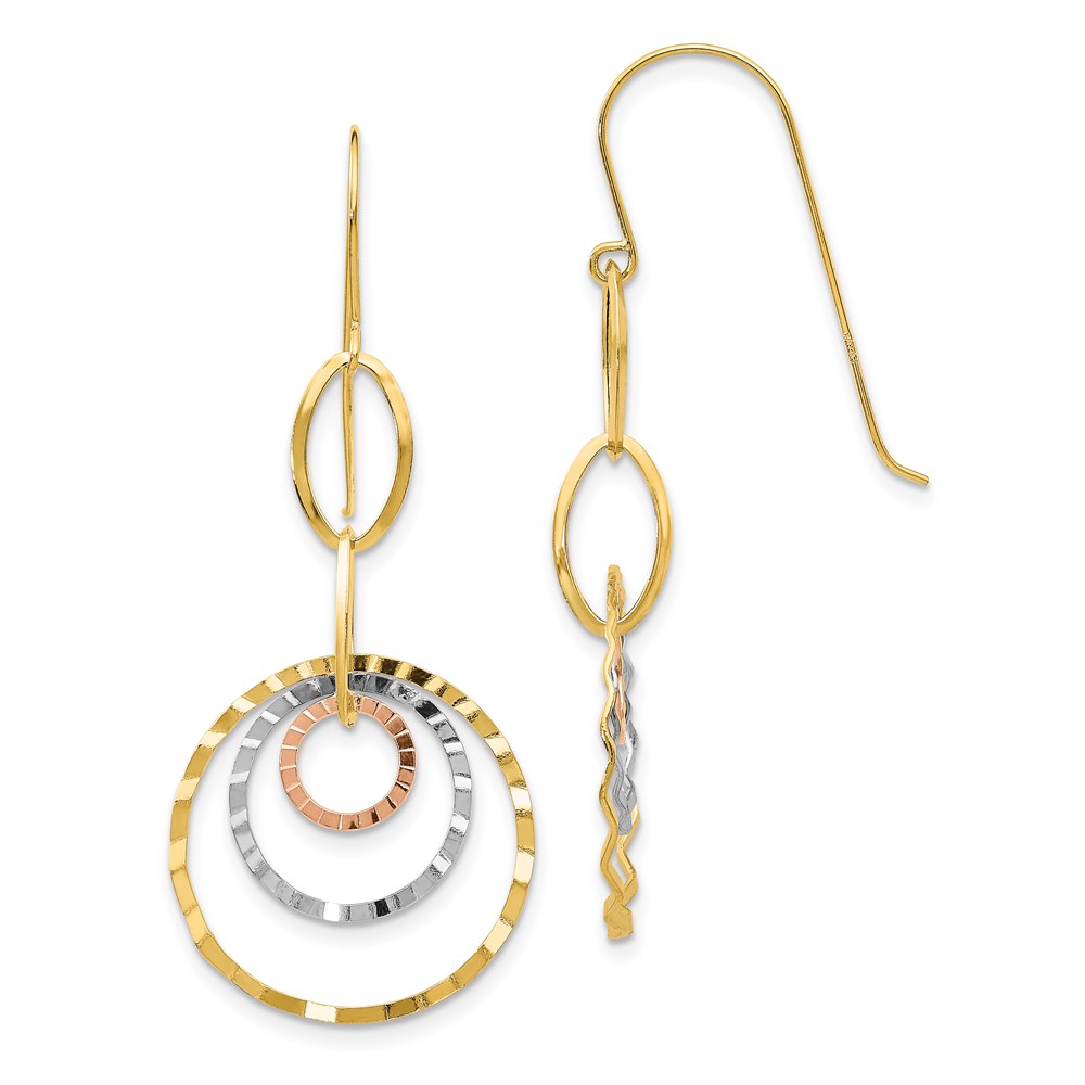 Picture of Finest Gold 14K Tri-Color Textured Circle Dangle Earrings