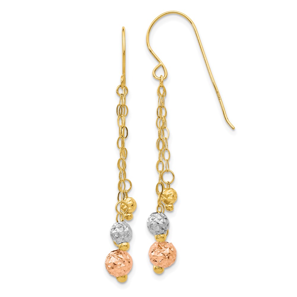 Picture of Finest Gold 14K Tri-Color with Diamond-Cut Beads Dangle Earrings