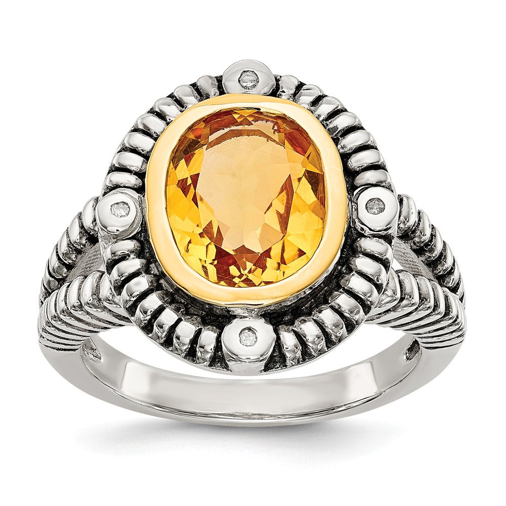 Picture of Shey Couture QTC1433-6 Sterling Silver with 14K Gold Citrine with Diamond Ring - Size 6