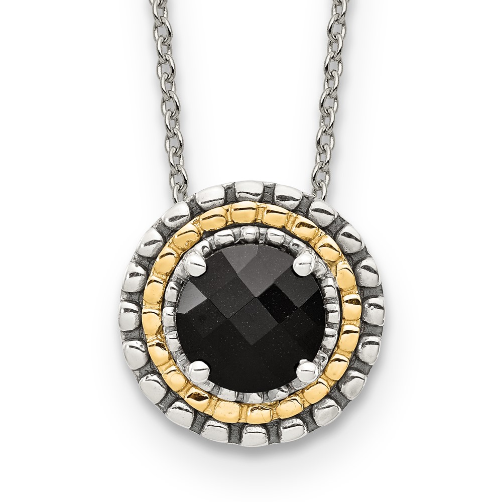 Picture of Finest Gold Sterling Silver with 14K Accent Onyx Round Chain Slide Necklace