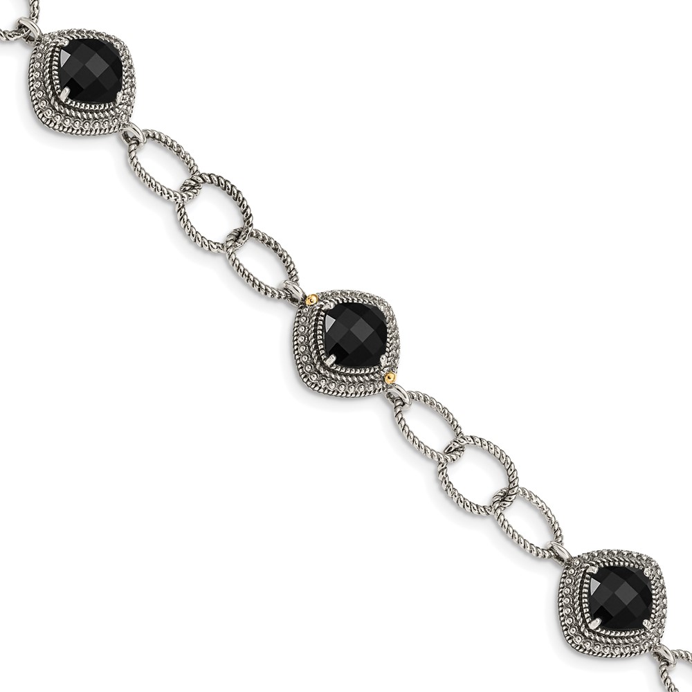Picture of Finest Gold Sterling Silver with 14K Accent Onyx 7.5 in. Bracelet