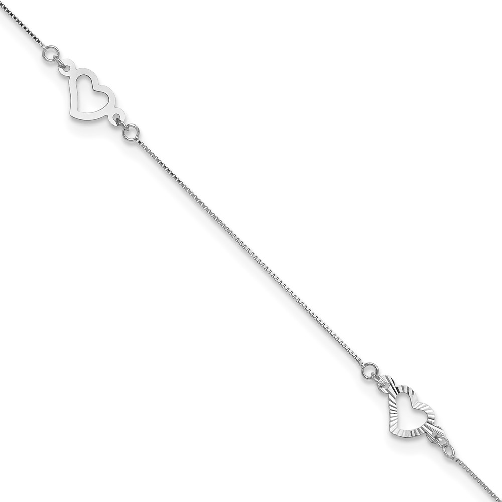 Picture of Finest Gold 14K White Gold Fancy Heart 9 in. Plus 1 in. Extension Anklet