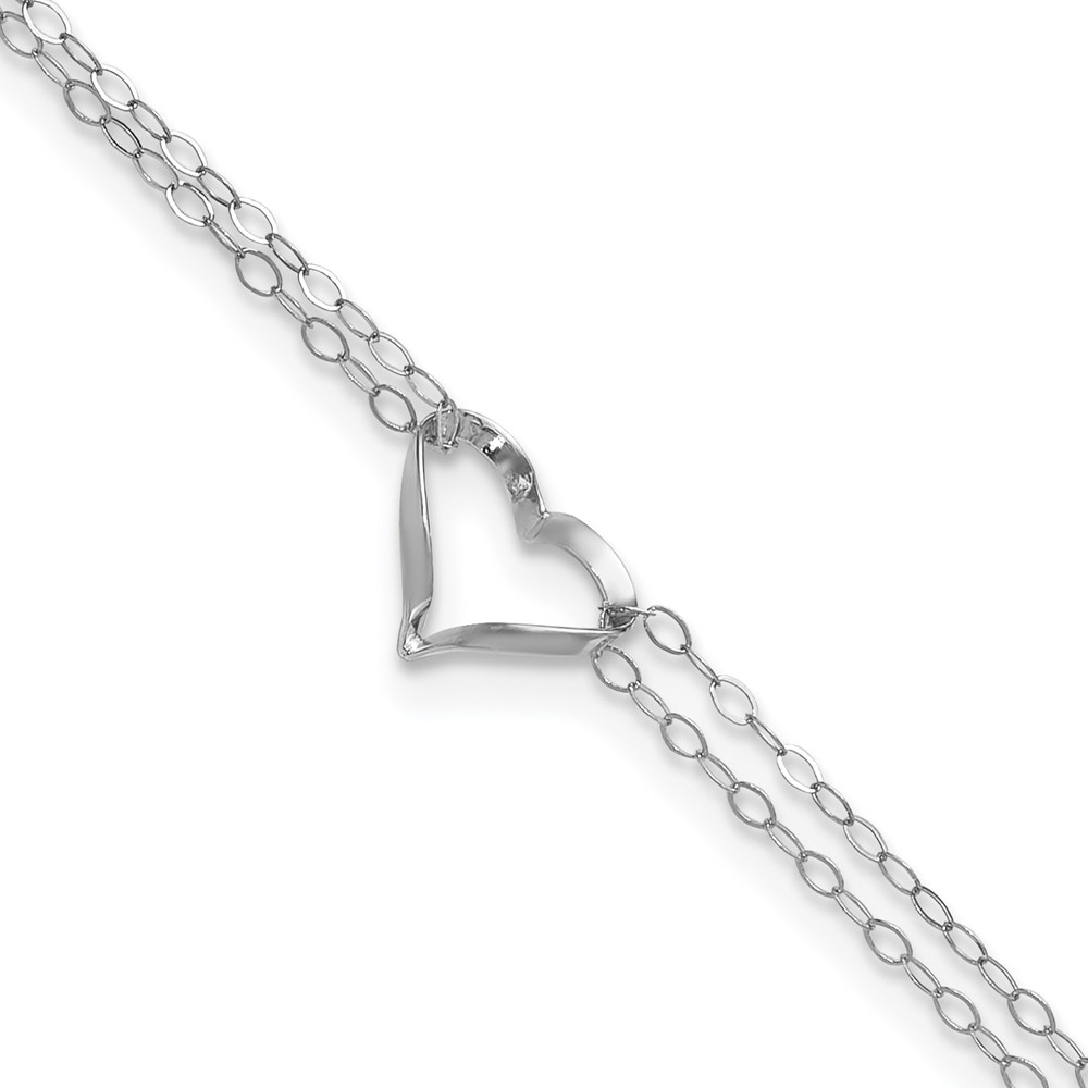 Picture of Finest Gold 14K White Gold Double Strand Heart 10 in. Plus 1 in. Extension Anklet
