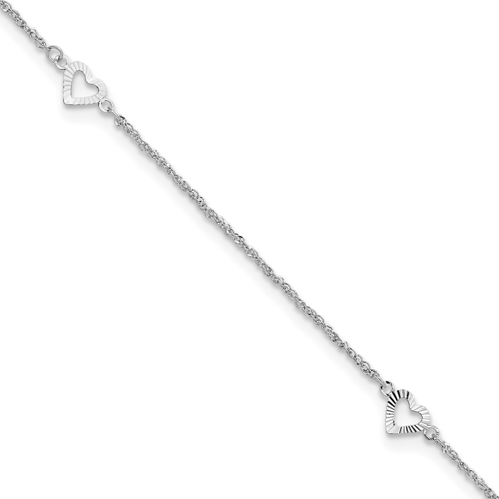 Picture of Finest Gold 14K White Gold Diamond-Cut Hearts 9 in. Plus 1 in. Extension Anklet