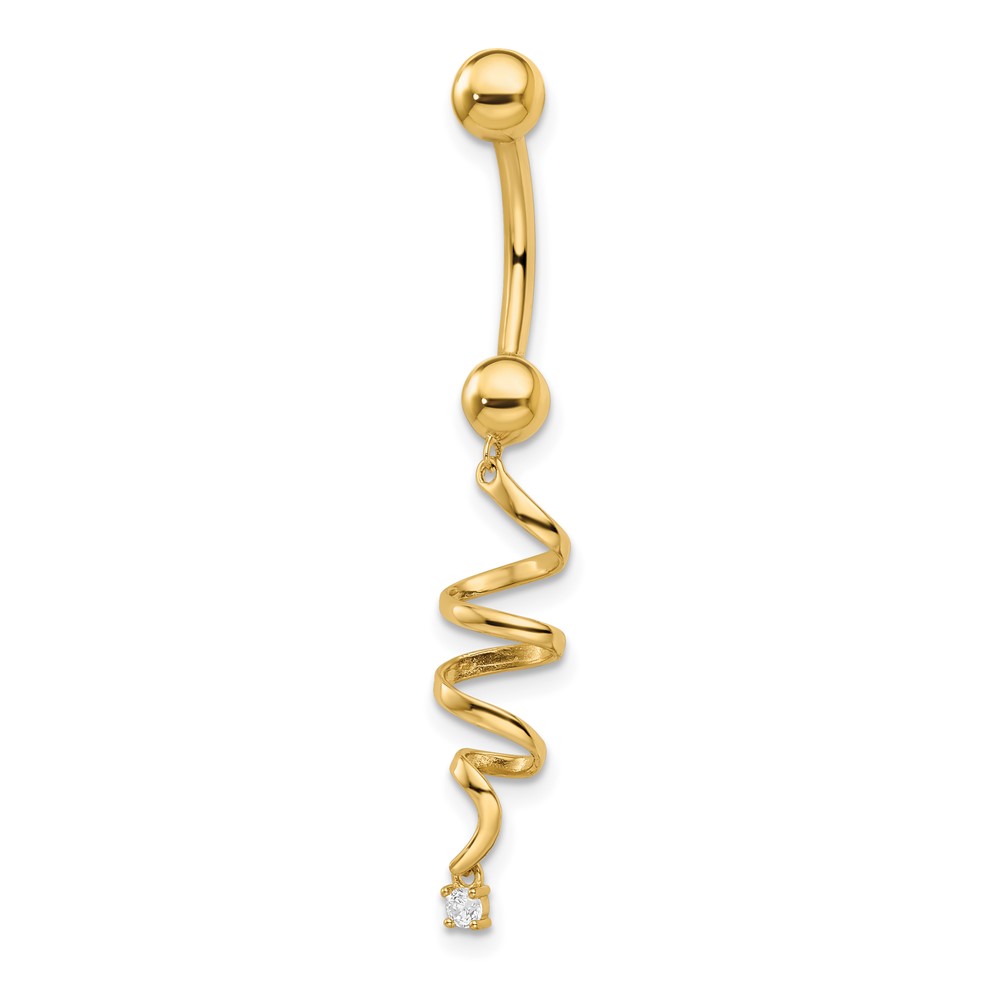 Picture of Finest Gold 14K Yellow Gold 14 Gauge CZ Twisted Belly Ring