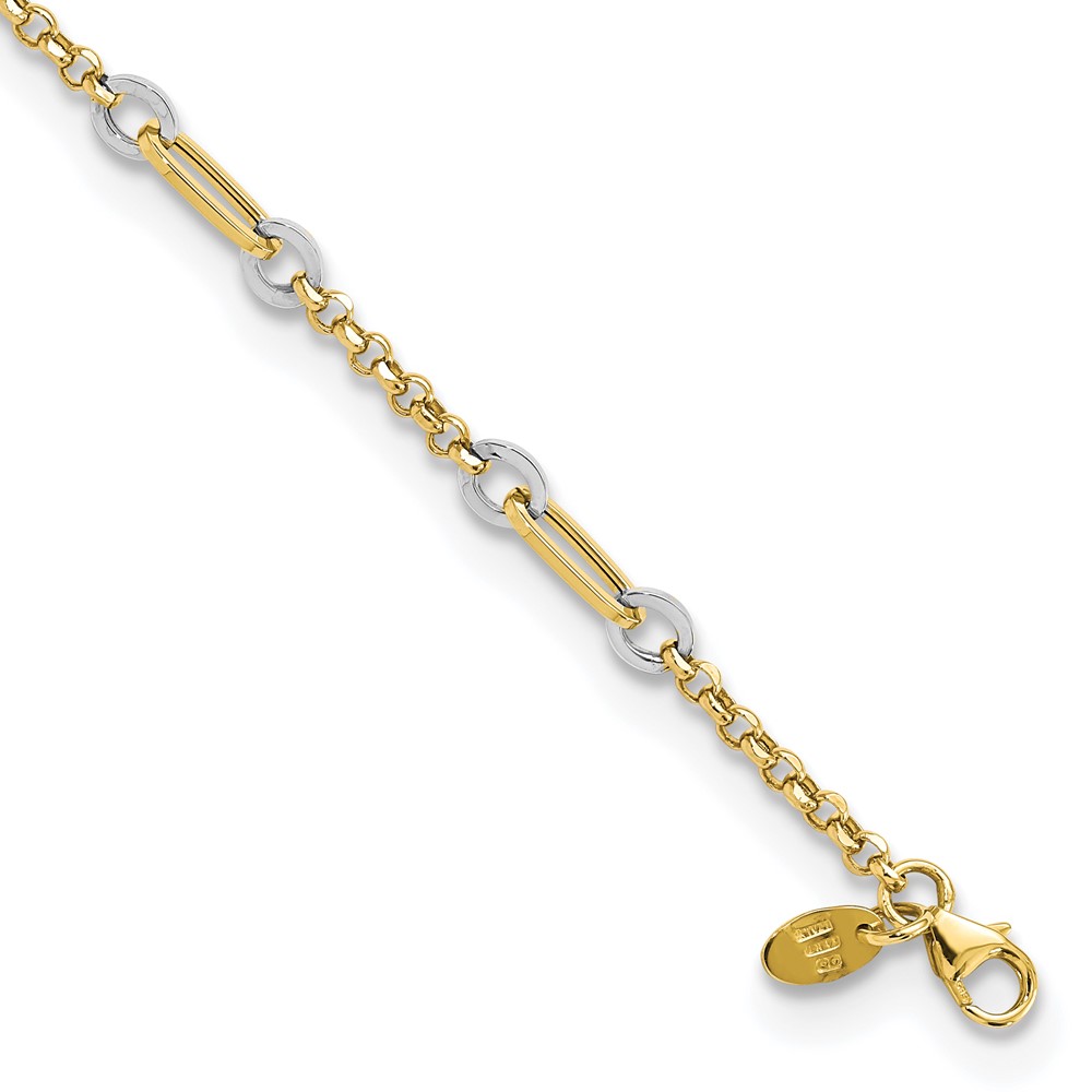 Picture of Finest Gold 14K Two-tone Fancy Oval Link &amp; Chain with 0.5 in. Extended Bracelet