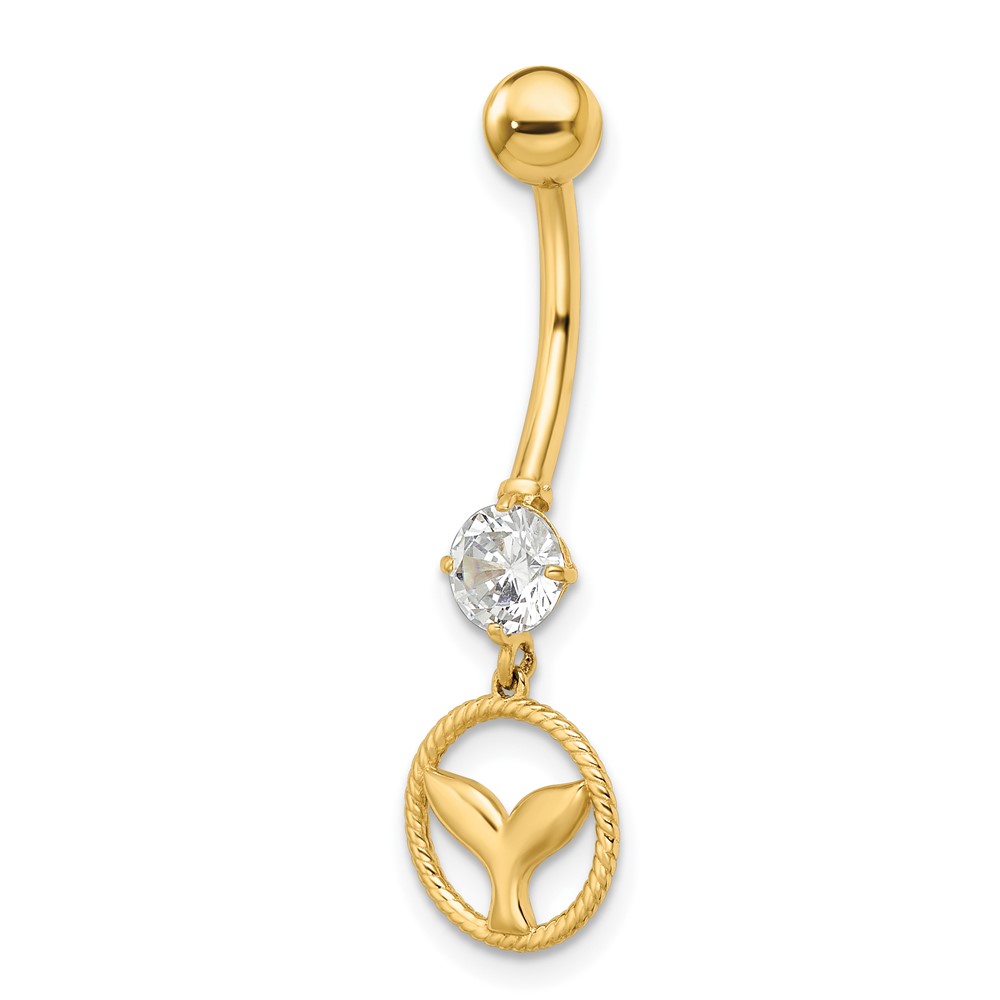 Picture of Finest Gold 14K Yellow Gold 14 Gauge CZ Whale Tail Belly Ring