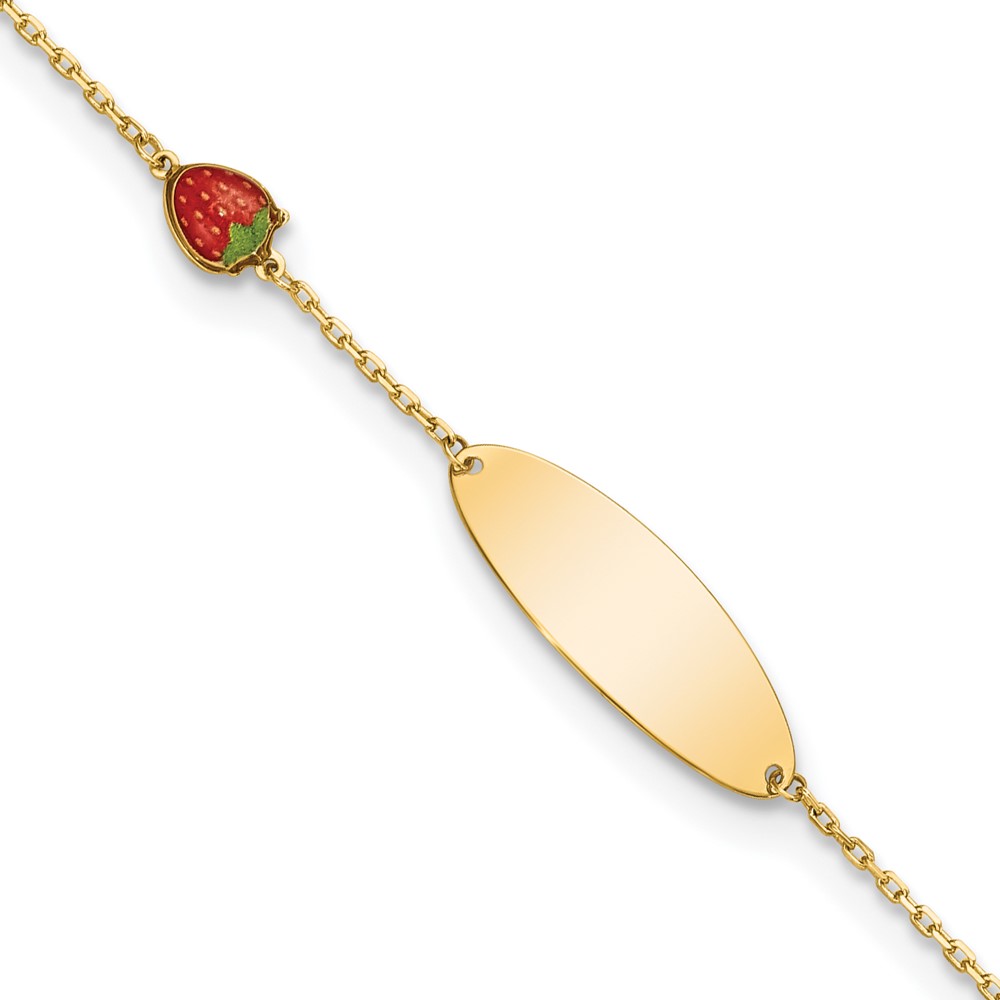 14K Yellow Gold Enameled Strawberry Baby ID 5.5 in. with 5 in. Extension Bracelet -  Finest Gold, UBSBID118-5.5