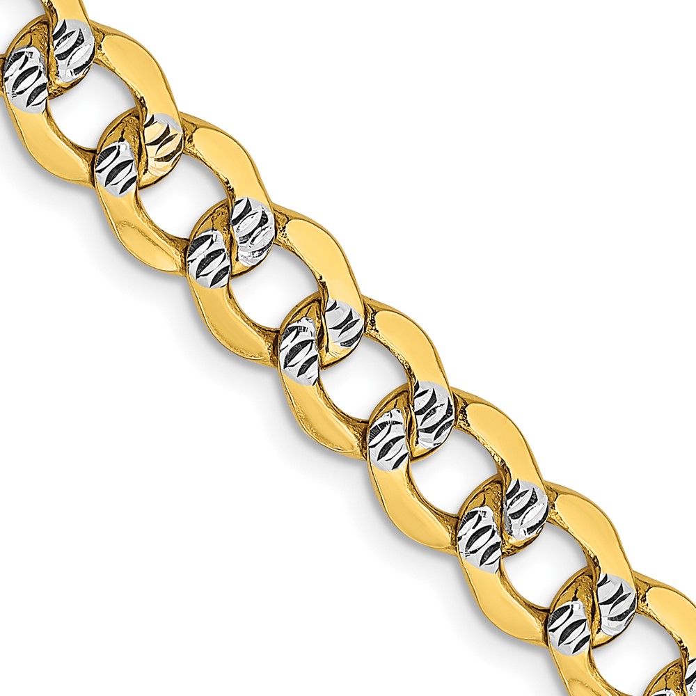 14K Yellow & Rhodium 6.75 mm Semi-Solid with Rhodium Pav 20 in. Curb Chain -  Finest Gold, UBSPWF150-20