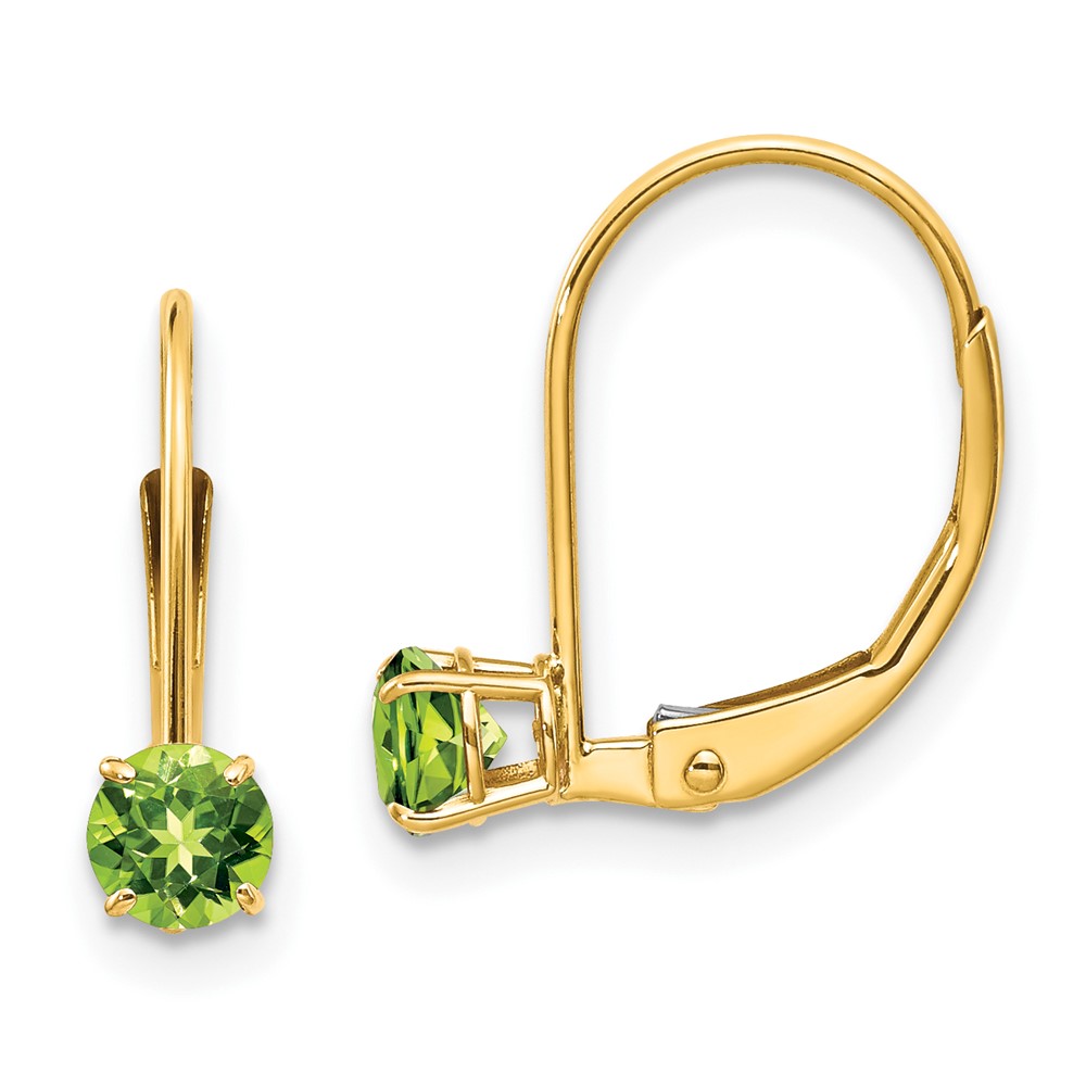 14K Yellow Gold 4 mm Round August & Peridot Leverback Earrings -  Finest Gold, UBSXBE80