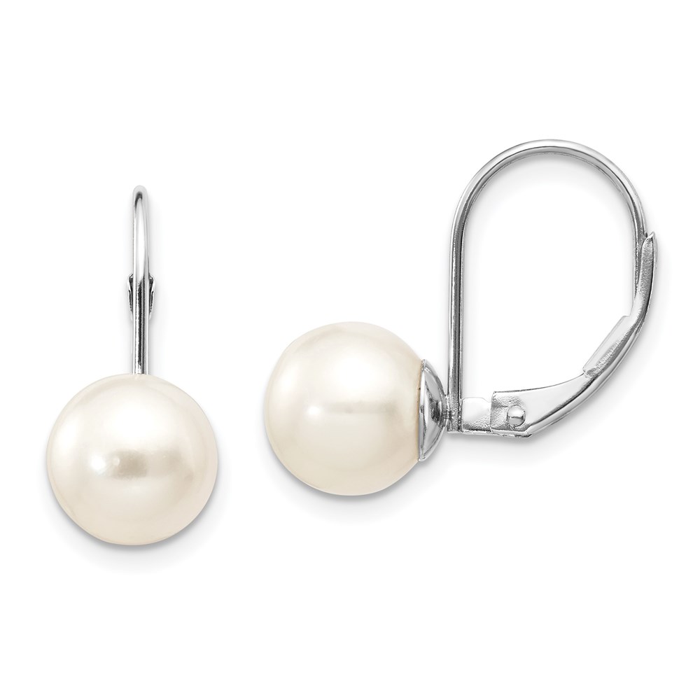 14K White Gold 8-9 mm Round Freshwater Cultured Pearl Leverback Earrings -  Finest Gold, UBSXLBW85PL