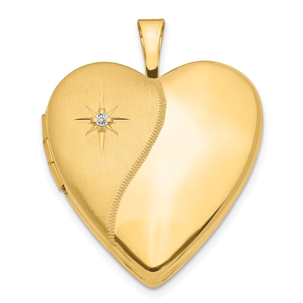 Gold Classics(tm) 14kt Gold 20mm Polished Satin Diamond Heart Locket -  Fine Jewelry Collections, XL594