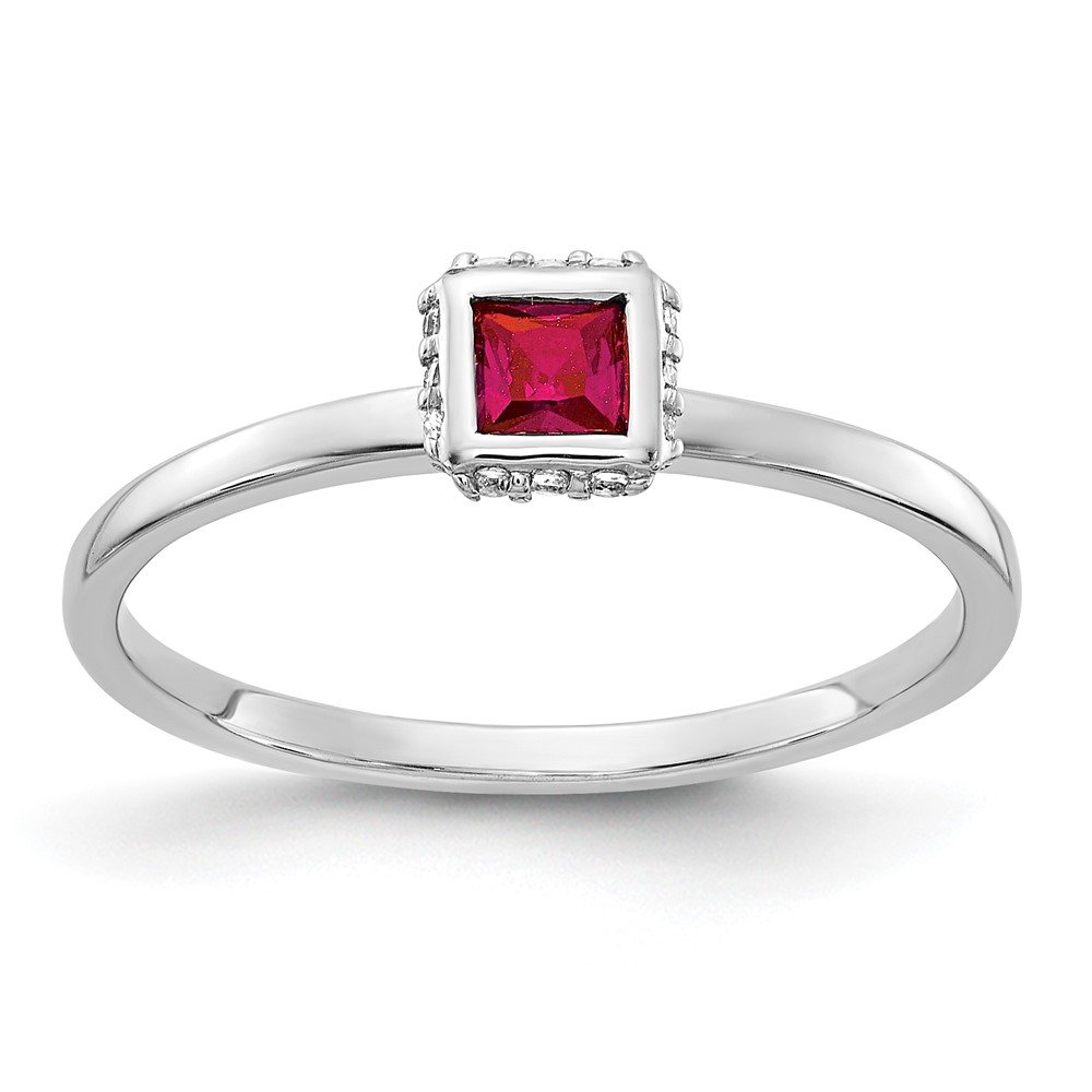 Picture of Finest Gold 14K White Gold Diamond &amp; Princess Ruby Ring&amp;#44; Size 7