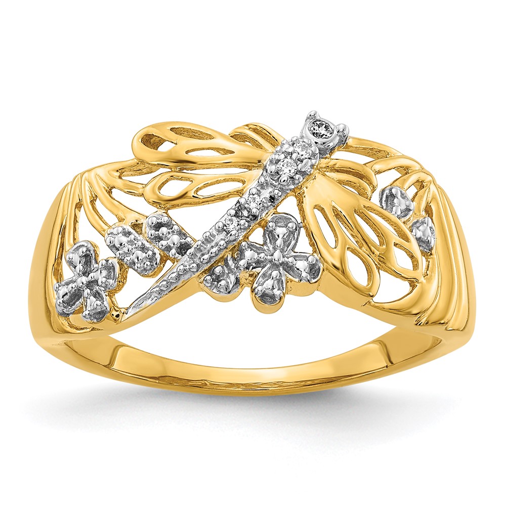 Picture of Finest Gold 14K Rhodium Diamond Dragonfly Ring&amp;#44; Size 7