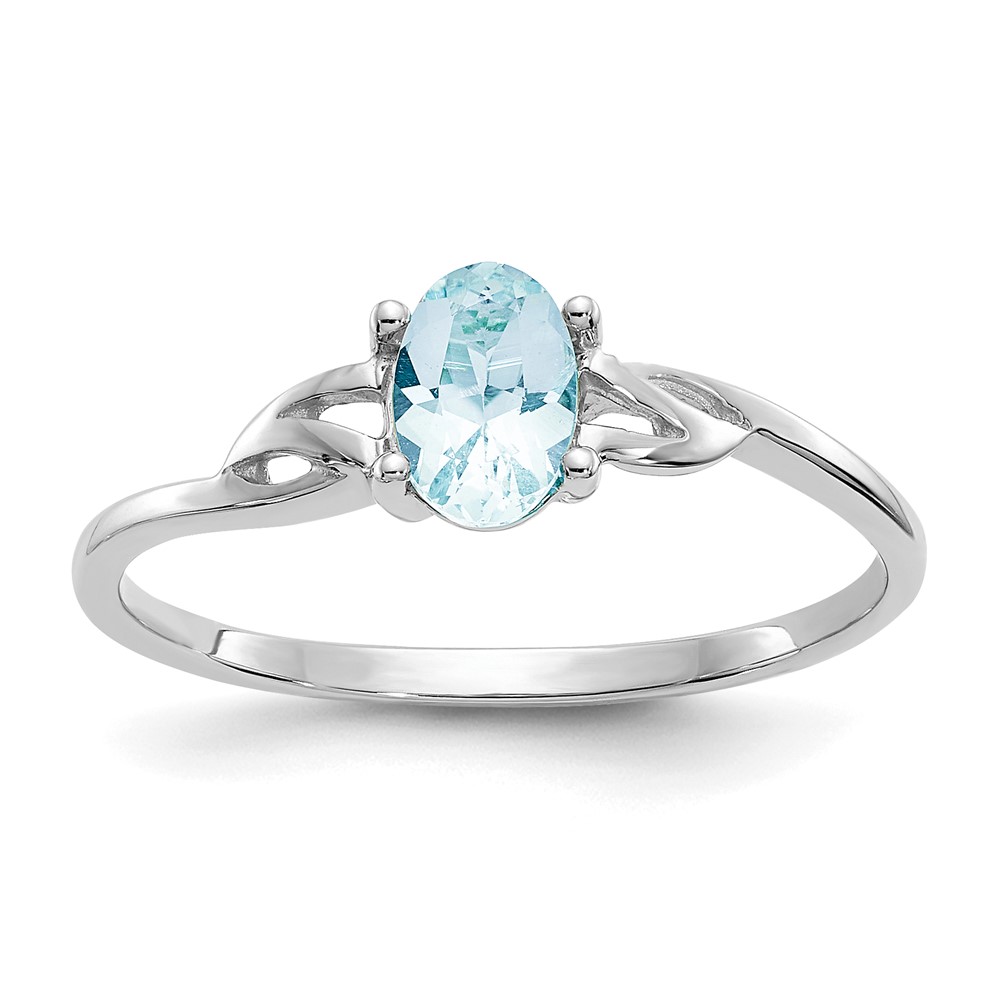 Picture of Finest Gold 10K White Gold Polished Geniune Aquamarine Birthstone Ring - Size 7