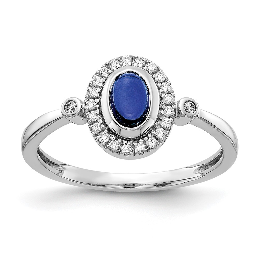 Picture of Finest Gold 14K White Gold Diamond &amp; Oval Cabochon Sapphire Halo Ring&amp;#44; Size 7