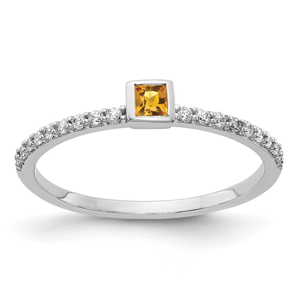 Picture of Finest Gold 14K White Gold Diamond &amp; Princess Citrine Ring&amp;#44; Size 7