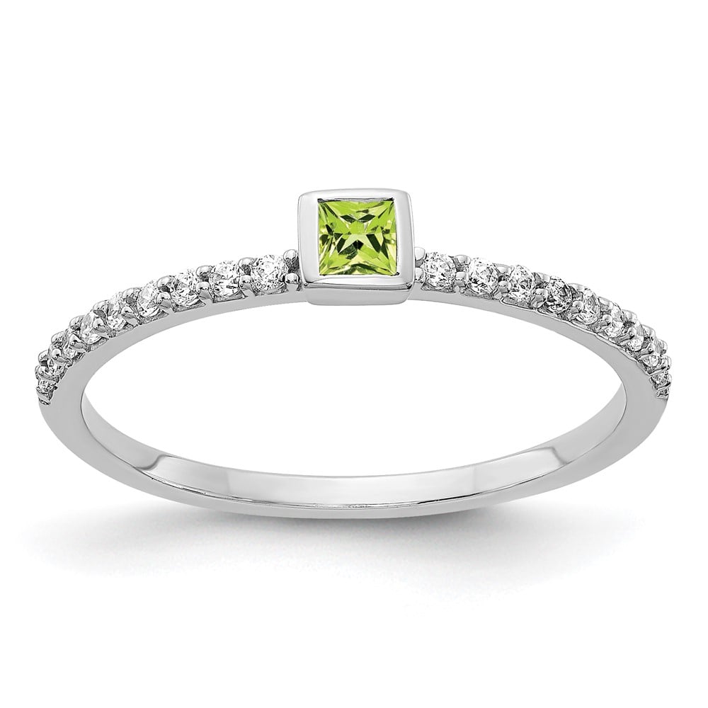 Picture of Finest Gold 14K White Gold Diamond &amp; Princess Peridot Ring&amp;#44; Size 7