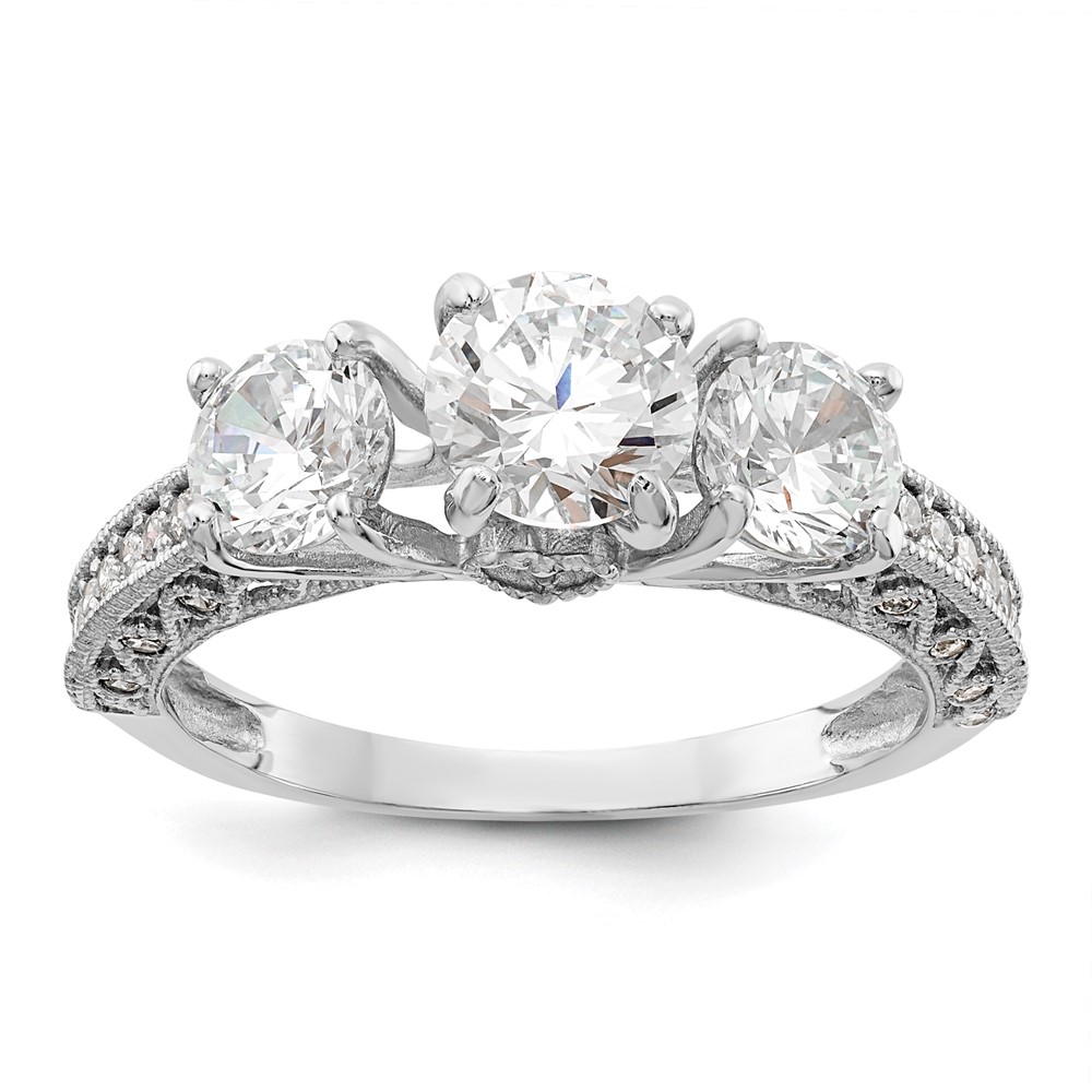 Picture of Finest Gold 10K Tiara Collection White Gold Polished 3 Stone CZ Ring&amp;#44; Size 7