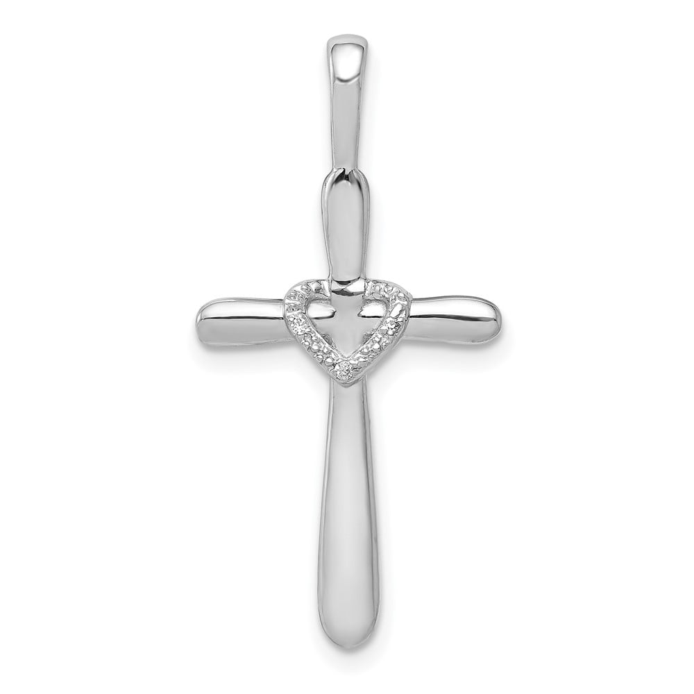 Picture of Finest Gold 14K White Gold 0.1 CTW Diamond Cross with Heart Pendant