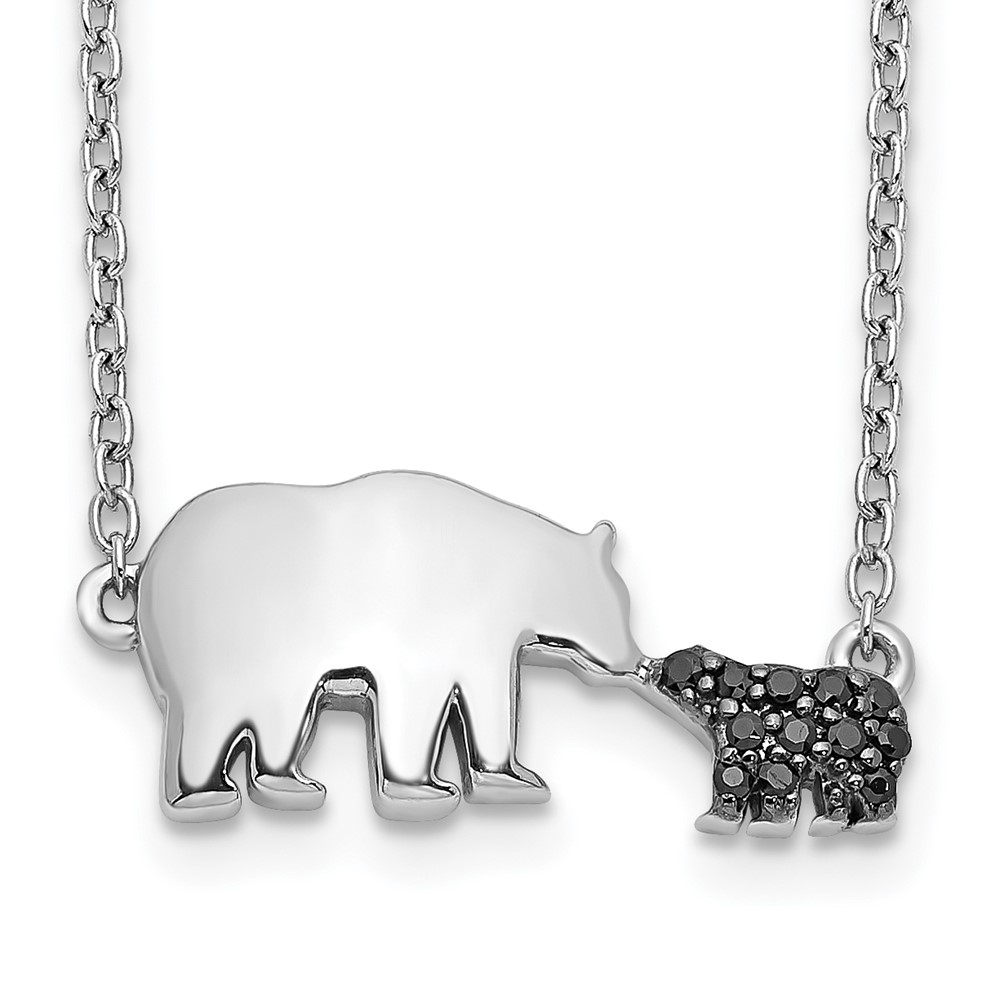 Picture of Finest Gold 14K White Gold Black Diamond Mother &amp; Baby Bear 18 in Necklace