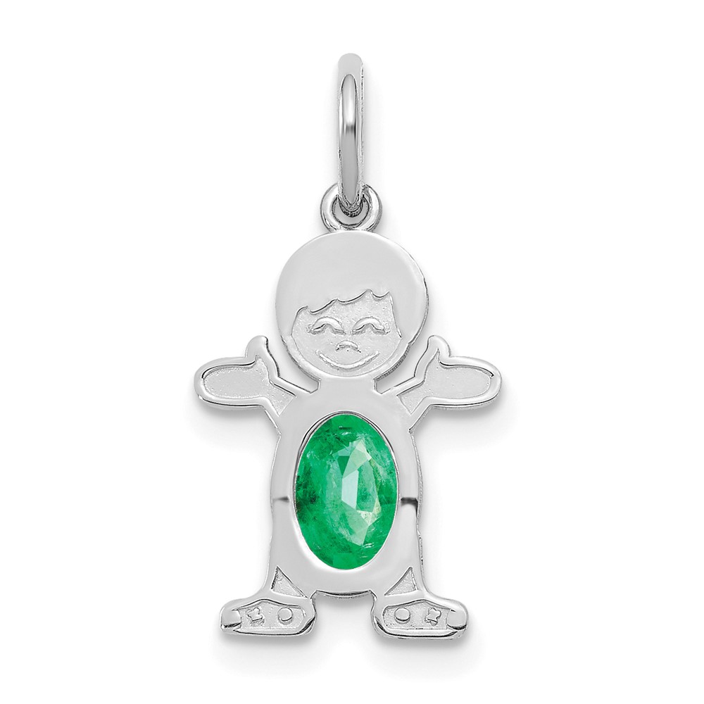 Picture of Finest Gold  14K White Gold Boy 6 x 4 mm Oval Genuine Emerald Pendant