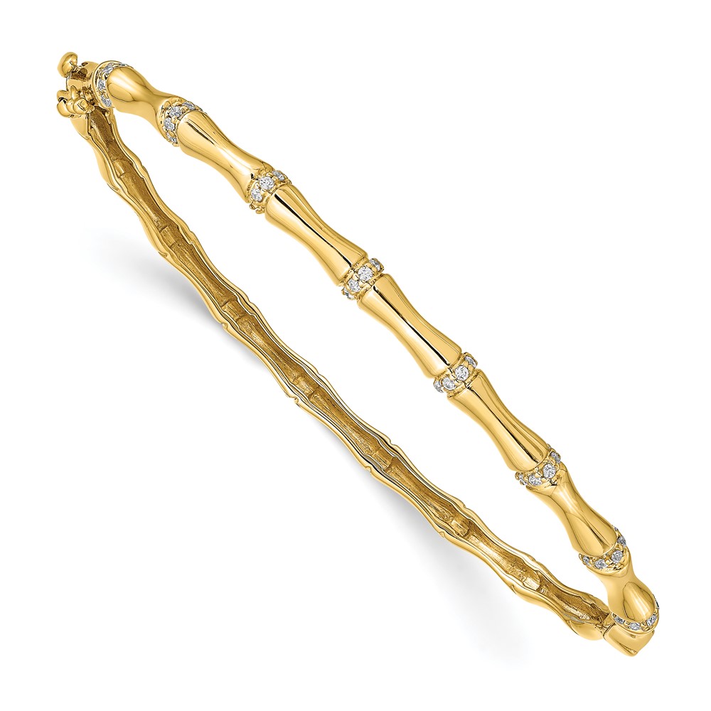 Gold Classics(tm) 14k Gold Bamboo Design Diamond Hinged Bangle -  Fine Jewelry Collections, BM3698-025-YA