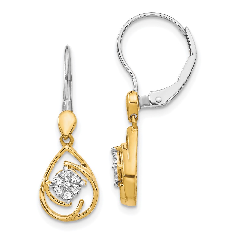 Picture of Finest Gold 14K Two-Tone Diamond Teardrop Dangle Leverback Earrings