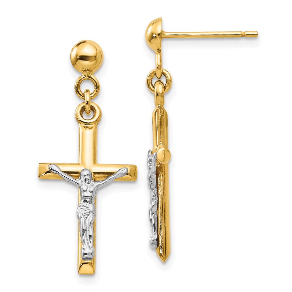 Picture of Finest Gold 14K Two-Tone Hollow Crucifix Earrings