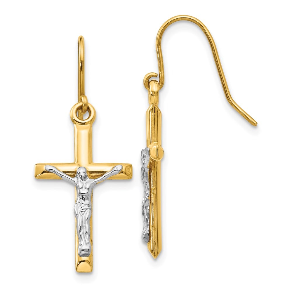 Picture of Finest Gold 14K Two-Tone Polished Crucifix Earrings
