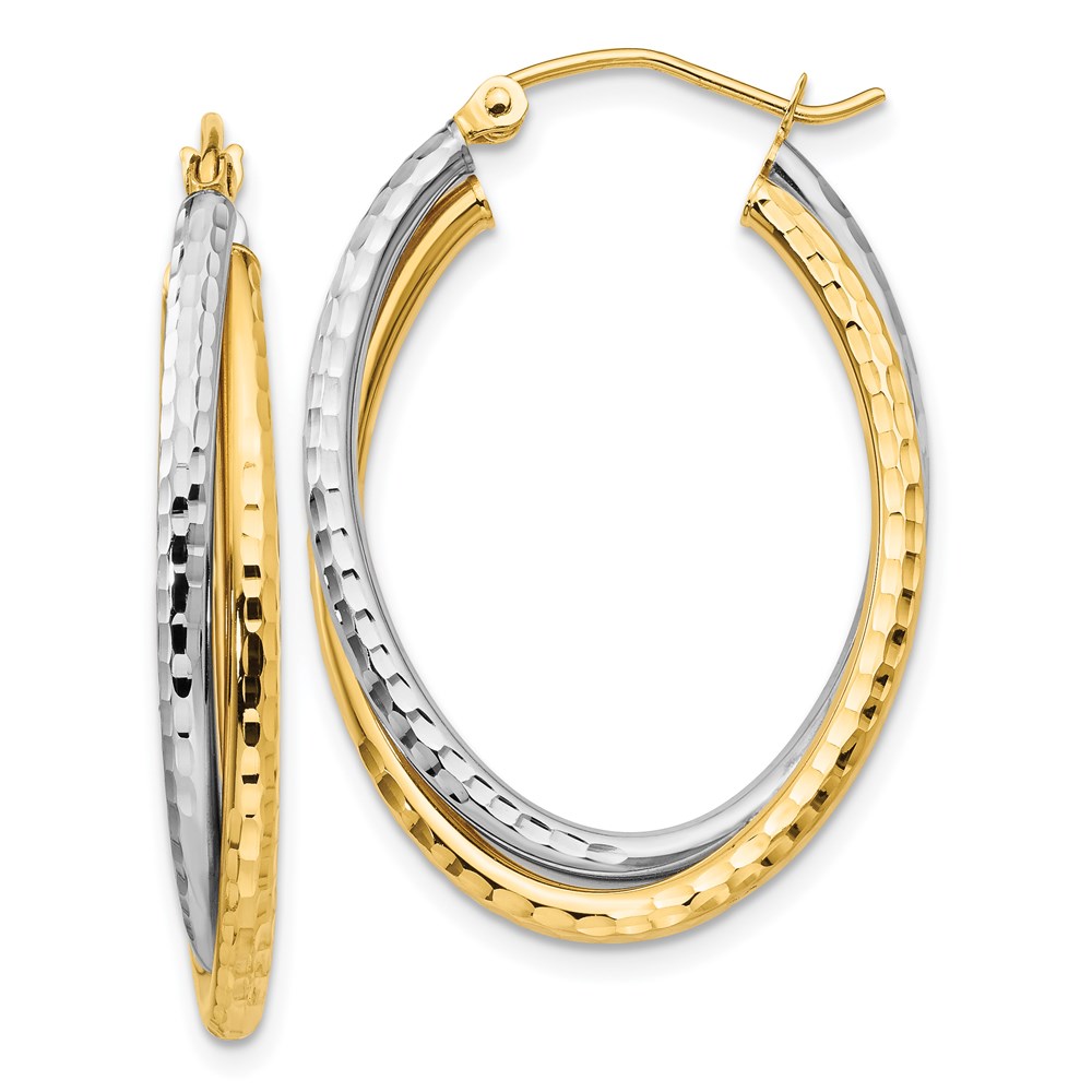 Picture of Finest Gold 14K Two-Tone Diamond-Cut Polished Oval Hoop Earring