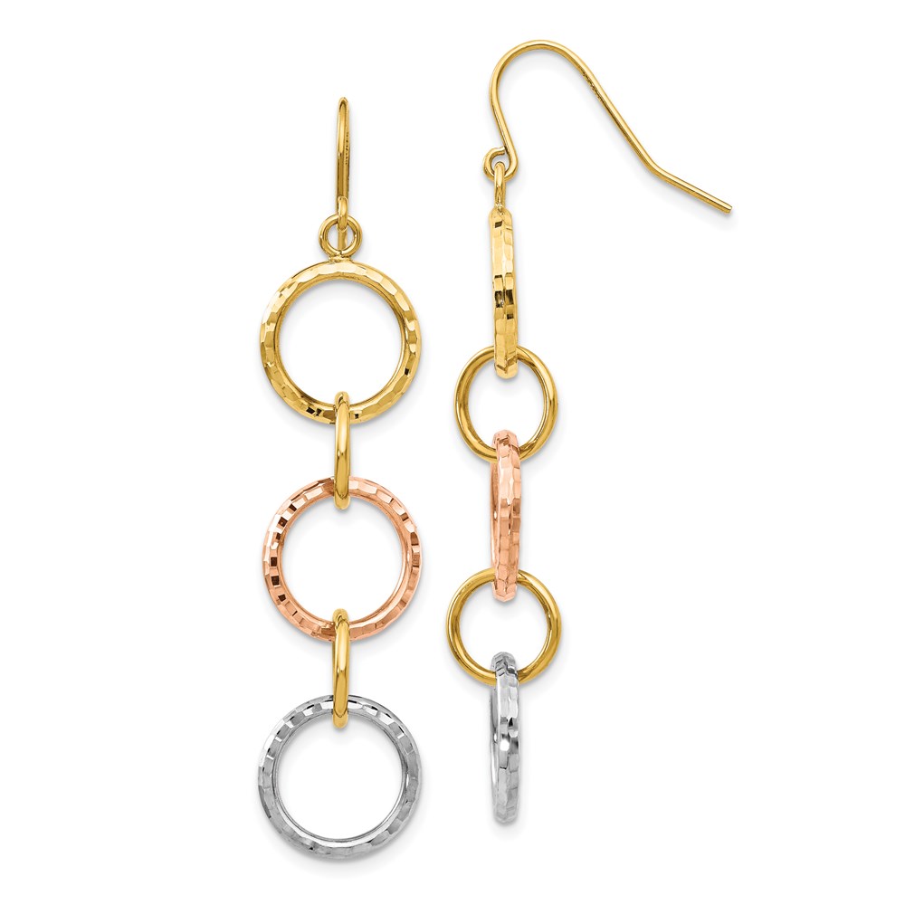 Picture of Finest Gold 14K Tri-Color Diamond-Cut Circle Dangle Earrings