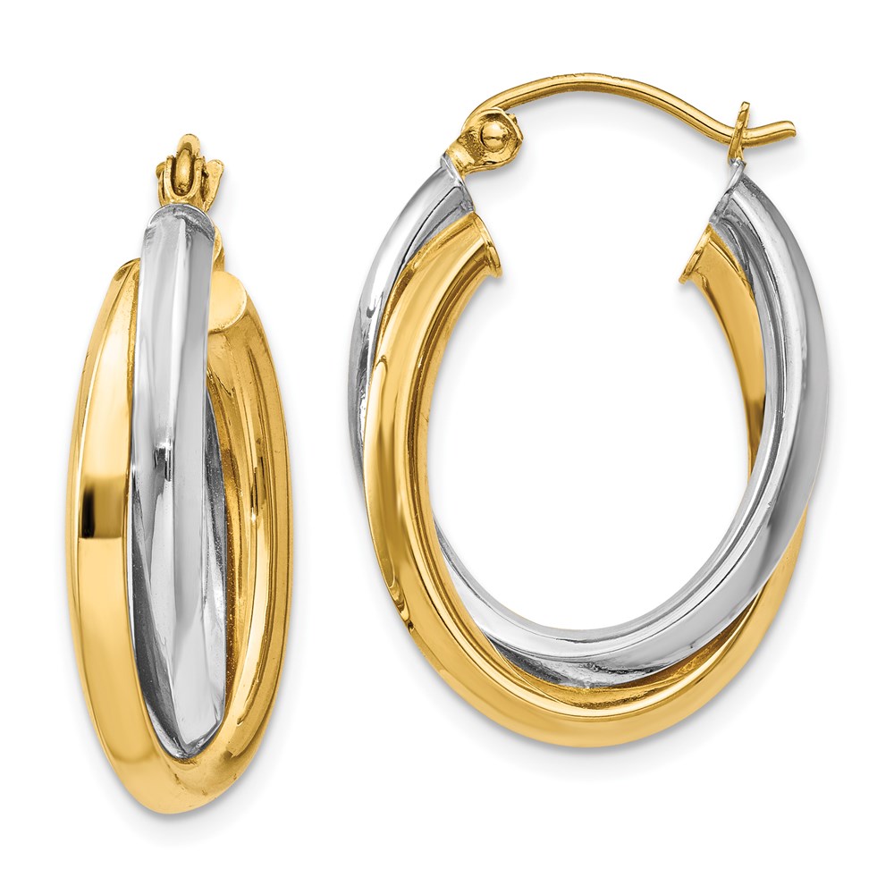 Picture of Finest Gold 14K Two-Tone Polished Double Oval Hoop Earrings