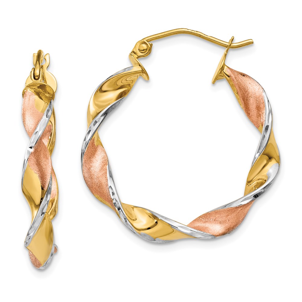 Picture of Finest Gold 14K Tri-Color &amp; Rhodium Twisted Hoop Earrings
