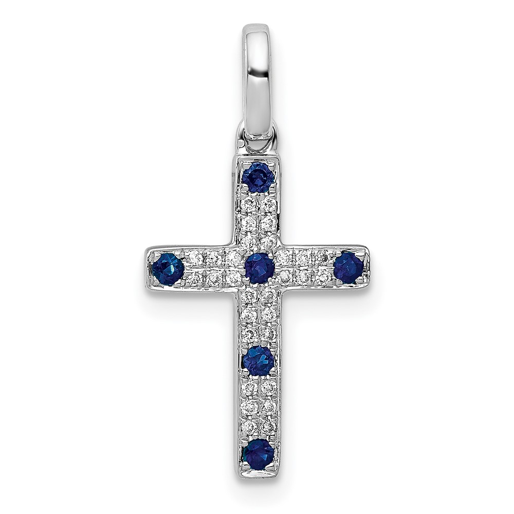 Picture of Finest Gold 14K White Gold 0.06 CTW Diamond &amp; Sapphire Cross Pendant