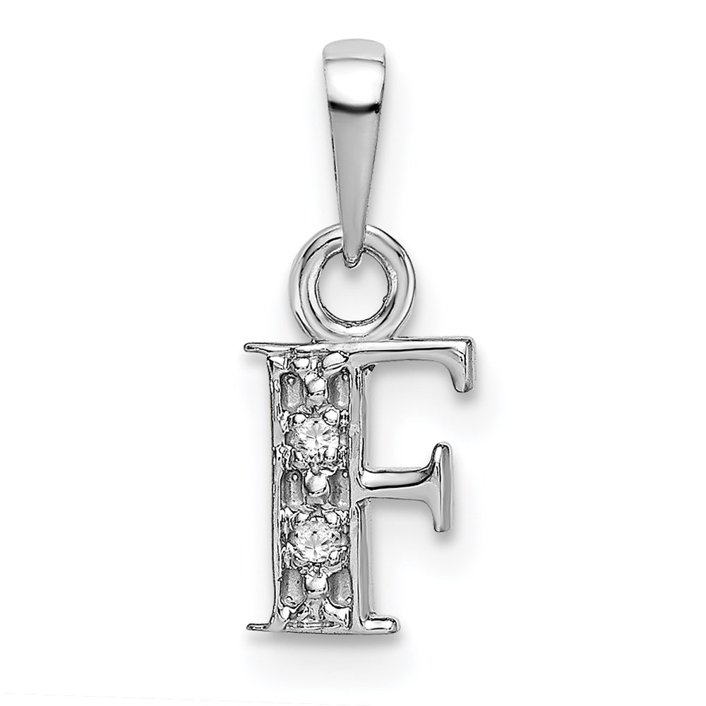 Picture of Quality Gold 14K Rhodium-Plated Diamond Letter F Initial Pendant&#44; White