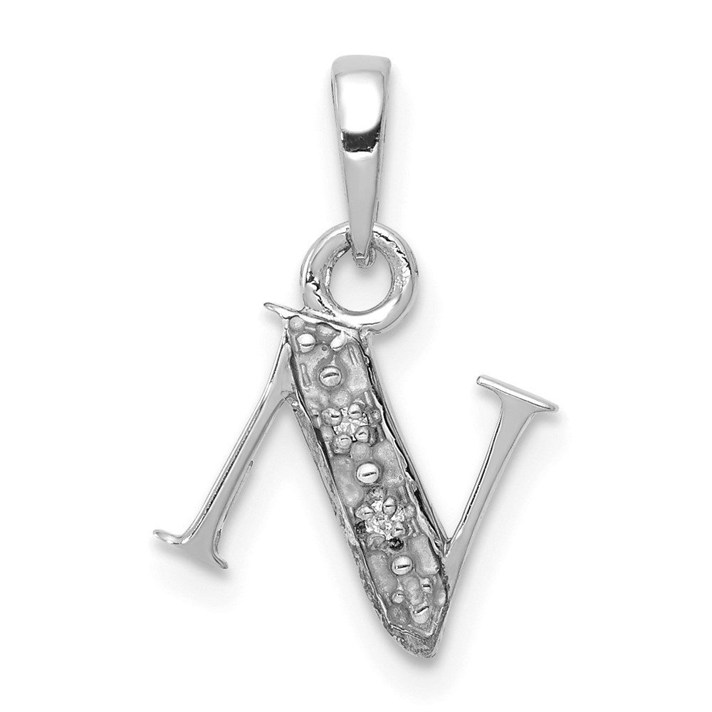 Picture of Finest Gold 14K Rhodium-Plated Diamond Letter N Initial Pendant&#44; White