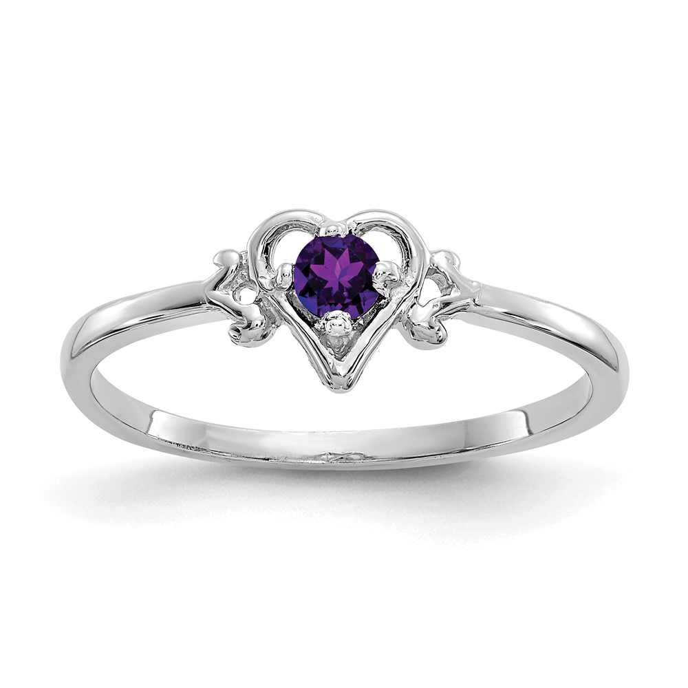 Picture of Finest Gold 14K White Gold Amethyst Birthstone Heart Ring&amp;#44; Size 7