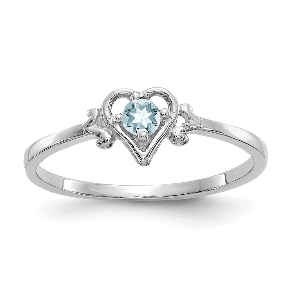 Picture of Finest Gold 14K White Gold Aquamarine Birthstone Heart Ring - Size 7