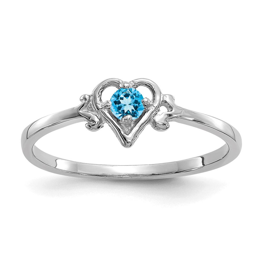 Picture of Finest Gold 14K White Gold Blue Topaz Birthstone Heart Ring&amp;#44; Size 7