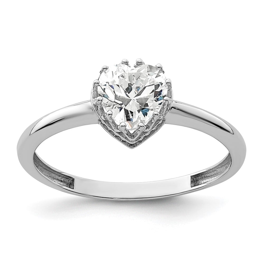 10K Tiara Collection White Gold Polished Heart CZ Ring, Size 7 -  Finest Gold, UBS10YC419W