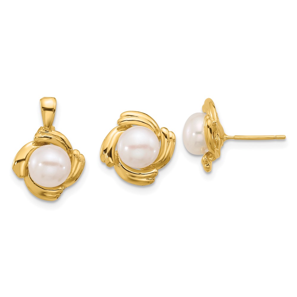 Picture of Finest Gold 14K 6-7 mm White Button FWC Pearl Earring &amp; Pendant Set