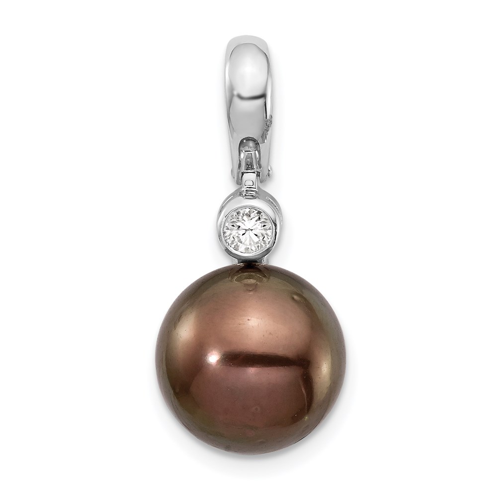 14K White Gold 10-11 mm Round Saltwater Cultured Tahitian Pearl 0.07 CTW Diamond Pendant -  Bagatela, BA2702422